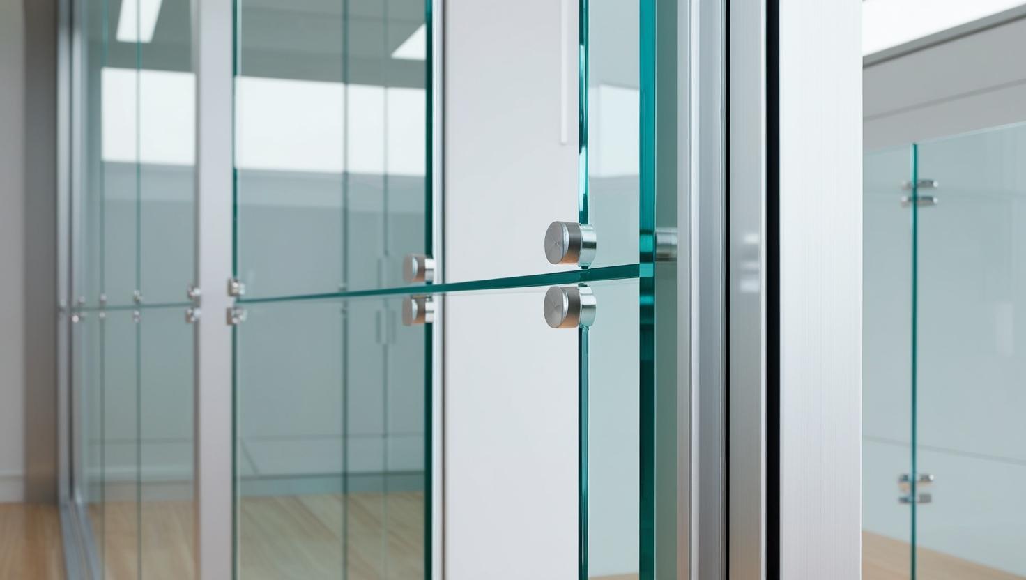 Glass partitions (frameless or aluminum-framed) closeup of joints (4)